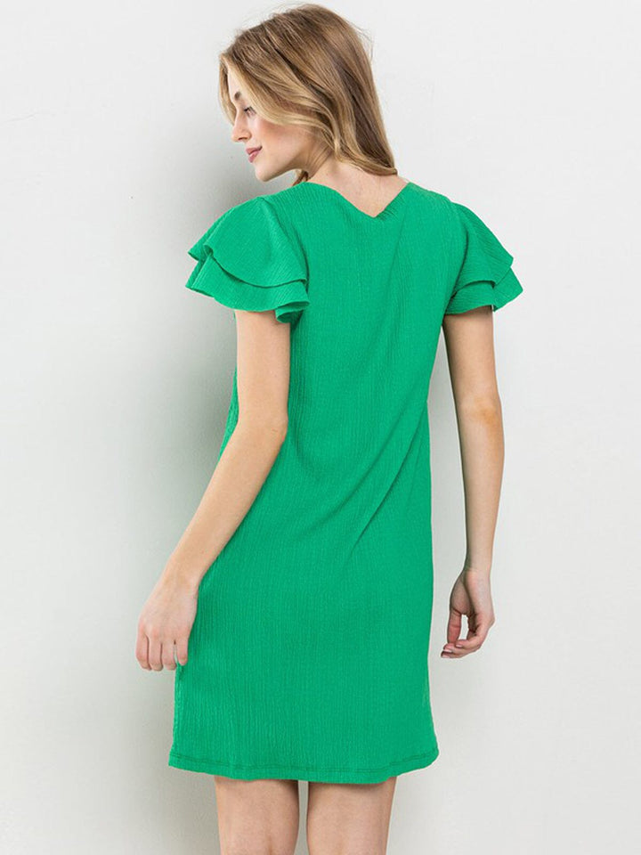 WOMEN'S SHORT RUFFLE SLEEVE TUNIC MINI DRESS