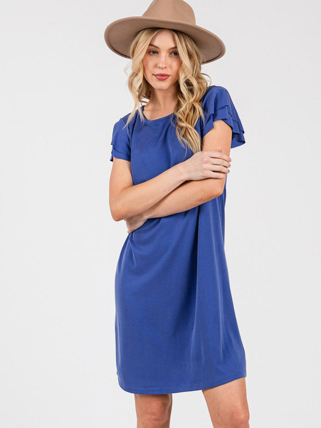 WOMEN'S SHORT RUFFLE SLEEVE LOOSE FIT MINI DRESS