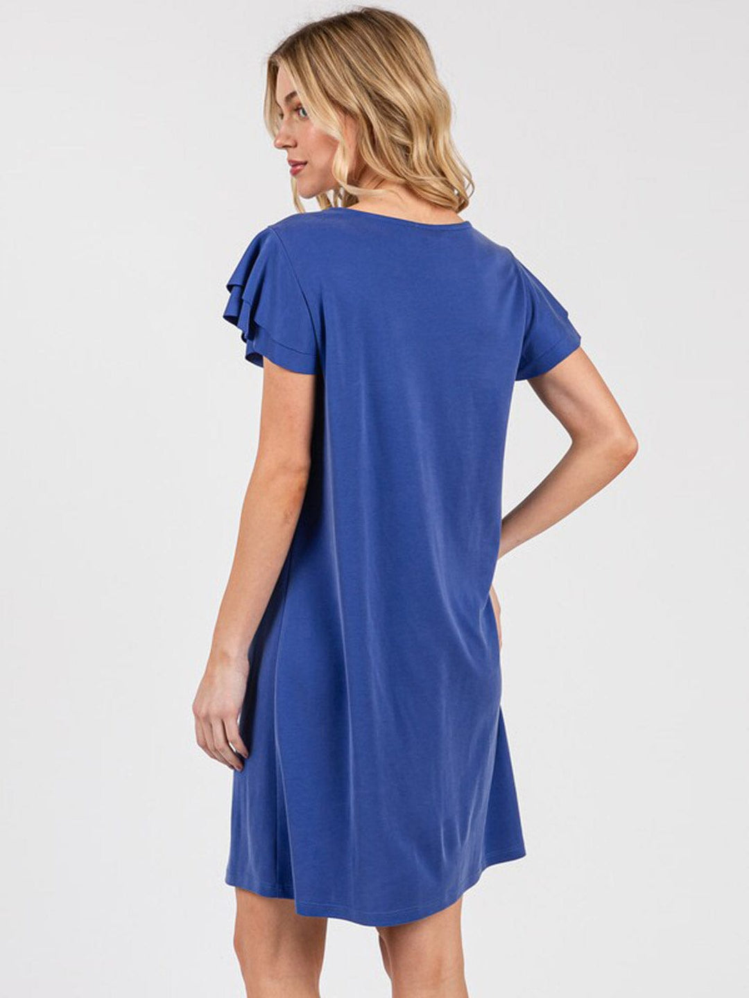 WOMEN'S SHORT RUFFLE SLEEVE LOOSE FIT MINI DRESS