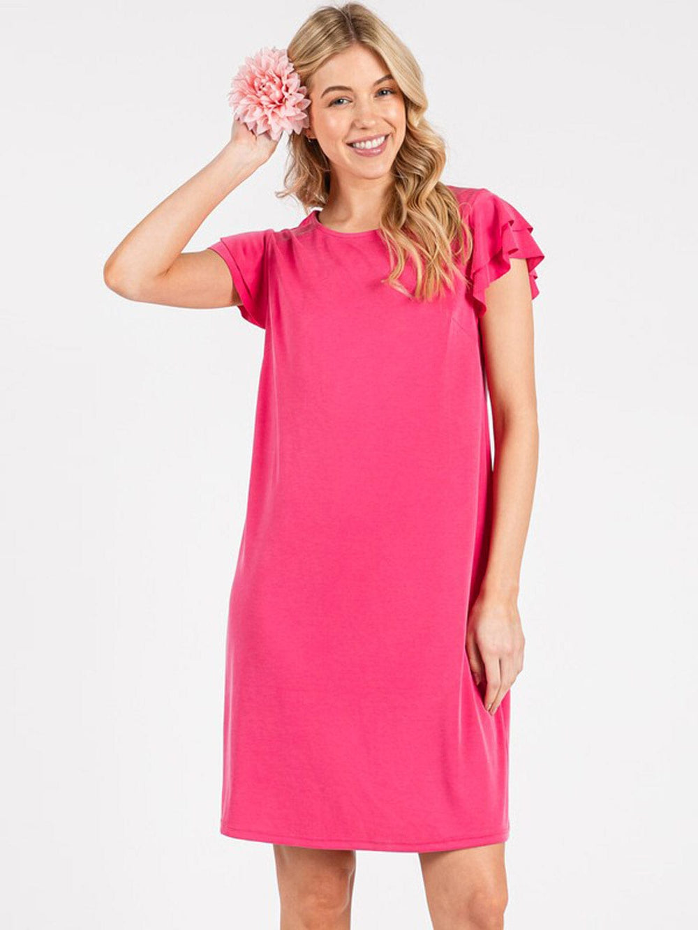 WOMEN'S SHORT RUFFLE SLEEVE LOOSE FIT MINI DRESS