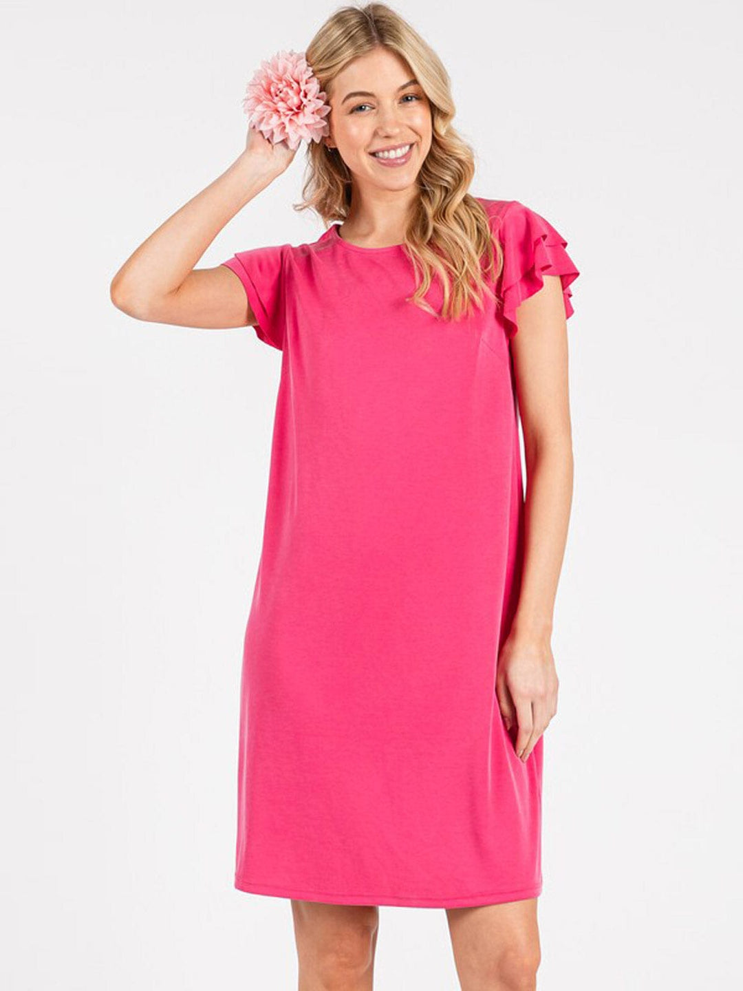 WOMEN'S SHORT RUFFLE SLEEVE LOOSE FIT MINI DRESS