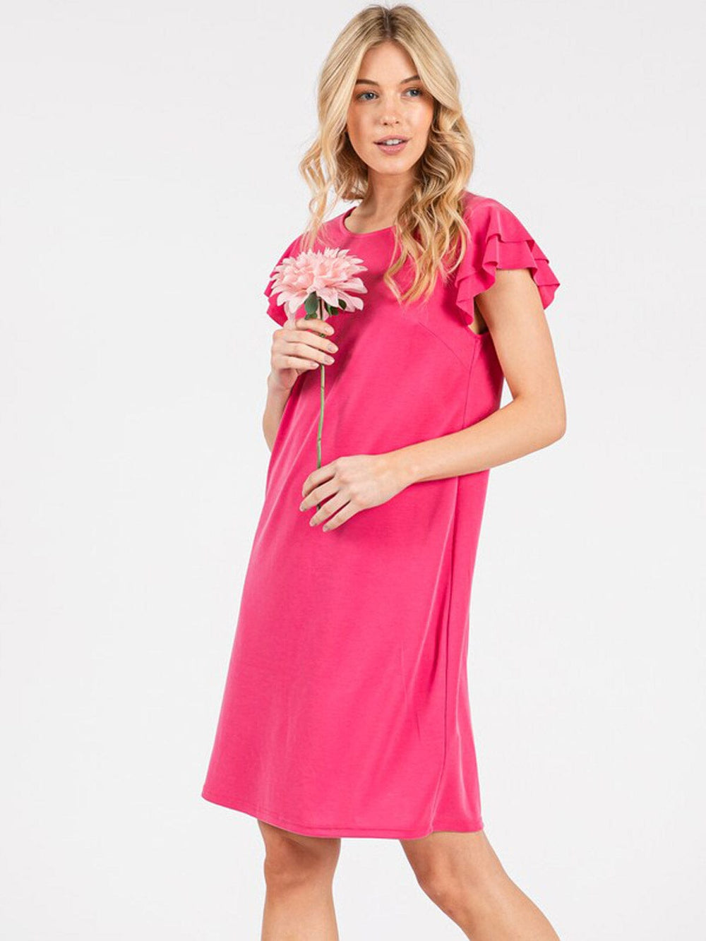 WOMEN'S SHORT RUFFLE SLEEVE LOOSE FIT MINI DRESS