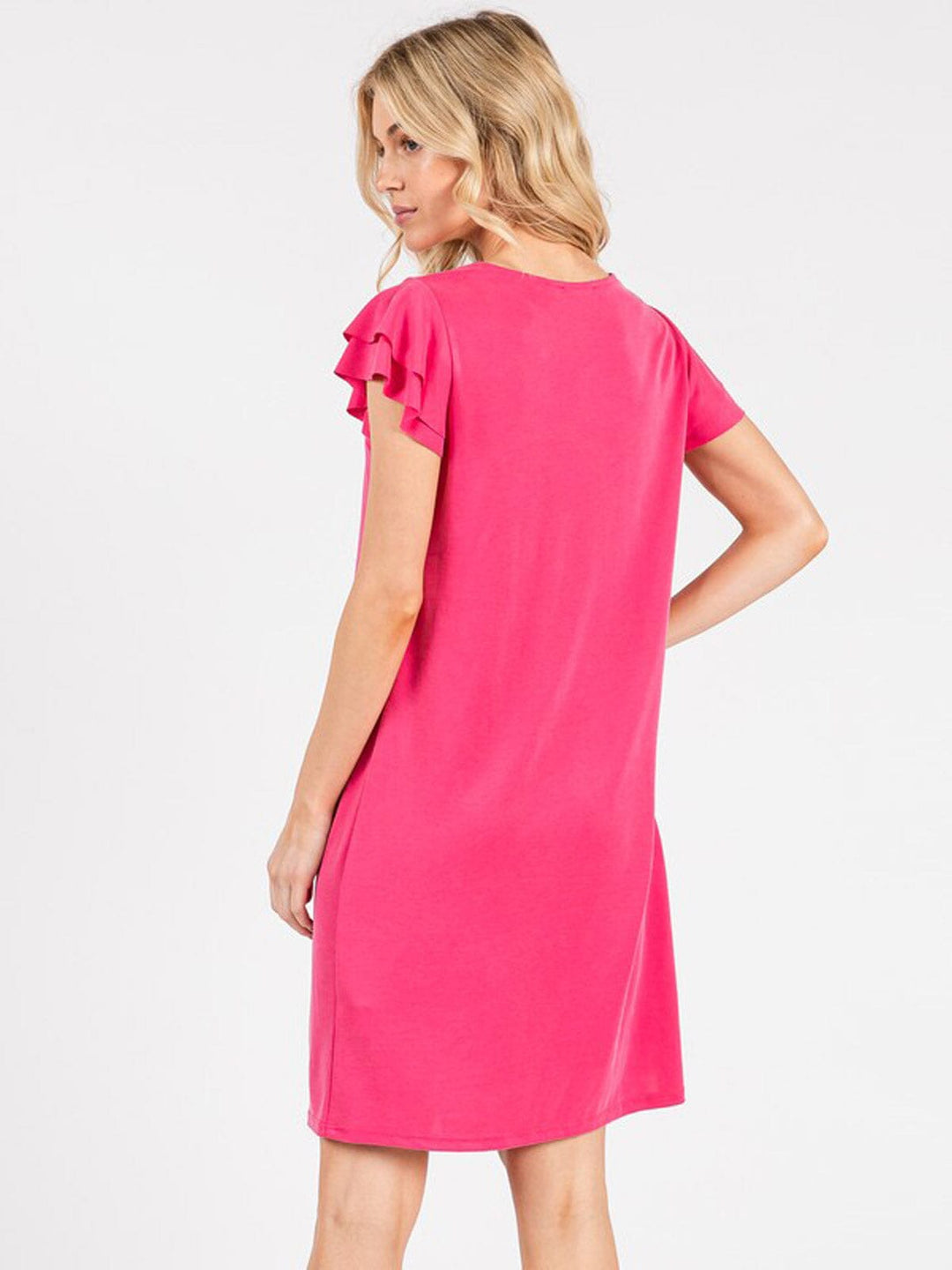 WOMEN'S SHORT RUFFLE SLEEVE LOOSE FIT MINI DRESS