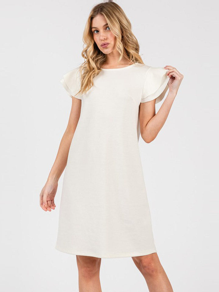 WOMEN'S SHORT RUFFLE SLEEVE LOOSE FIT MINI DRESS