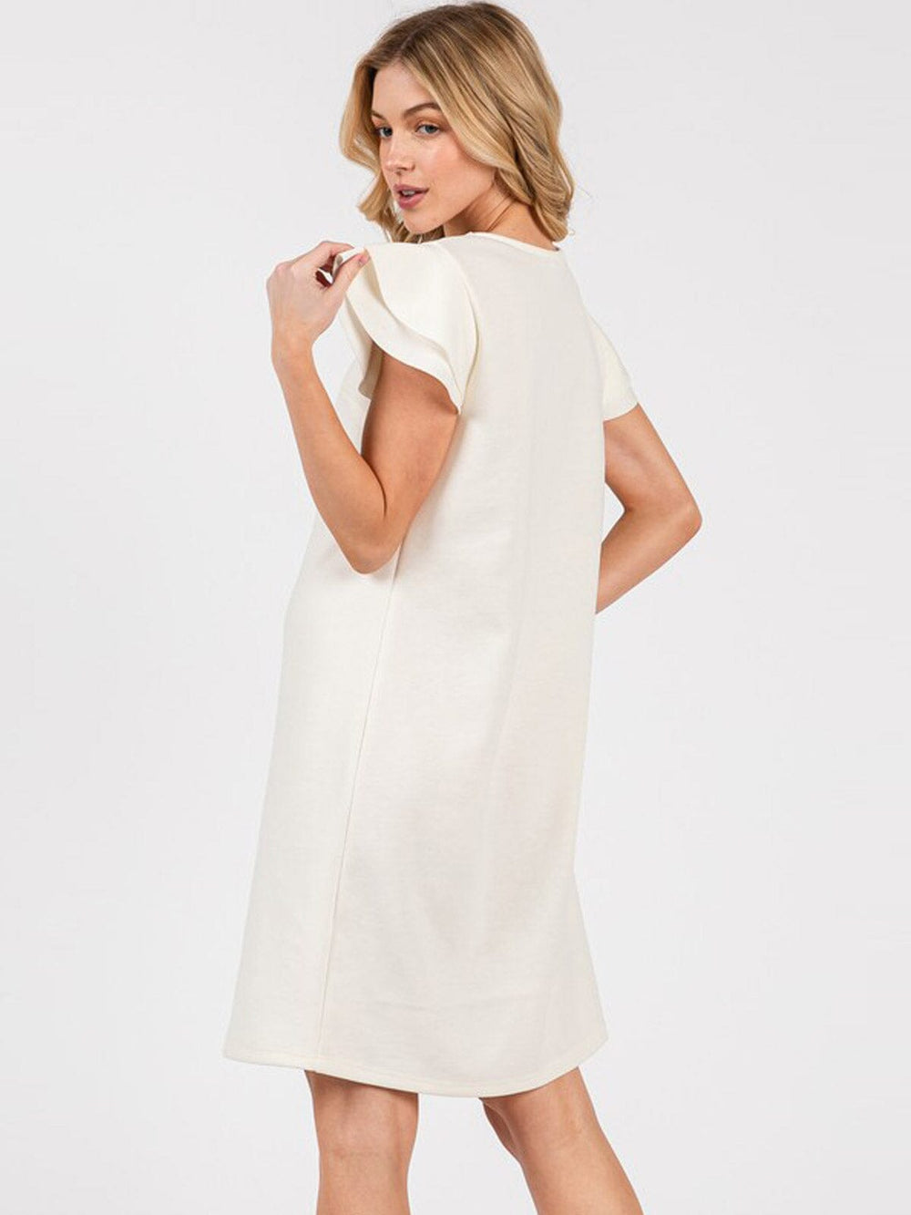 WOMEN'S SHORT RUFFLE SLEEVE LOOSE FIT MINI DRESS