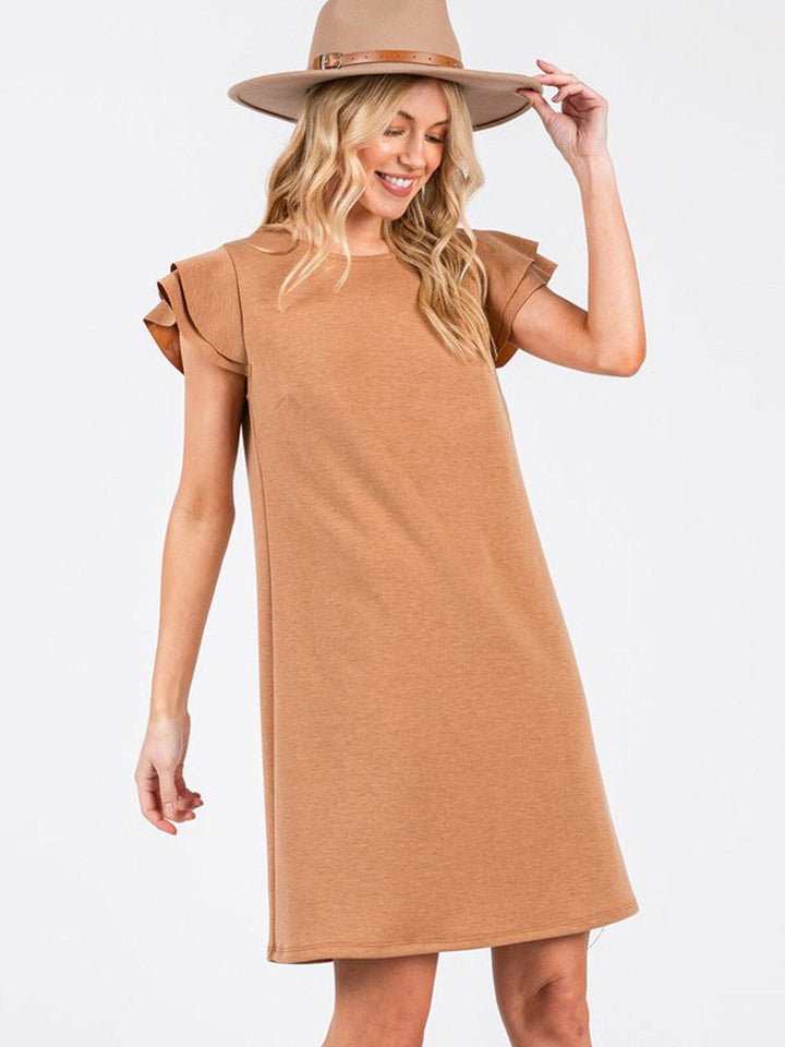 WOMEN'S SHORT RUFFLE SLEEVE LOOSE FIT MINI DRESS