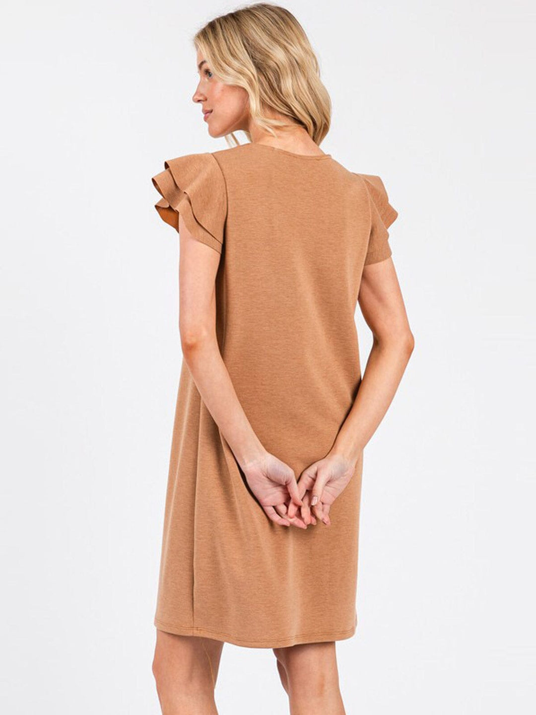 WOMEN'S SHORT RUFFLE SLEEVE LOOSE FIT MINI DRESS