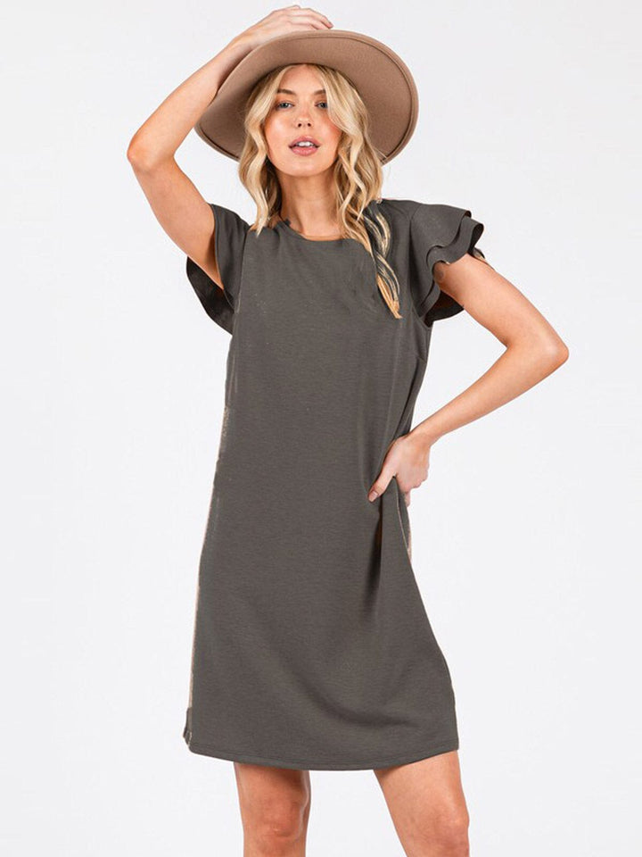 WOMEN'S SHORT RUFFLE SLEEVE LOOSE FIT MINI DRESS