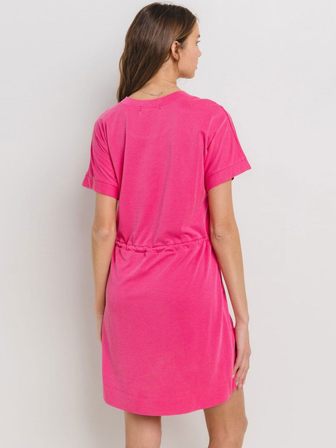 WOMEN'S SHORT SLEEVE FRONT POCKETS ADJUSTABLE WAIST MINI DRESS