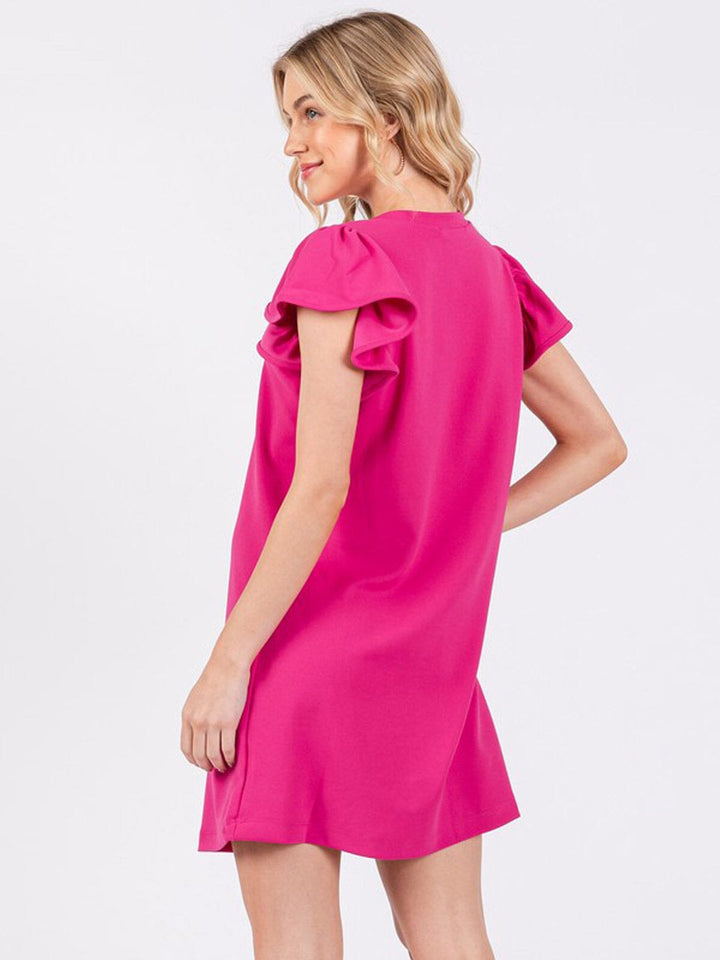 WOMEN'S SHORT RUFFLE SLEEVE SOLID MINI DRESS