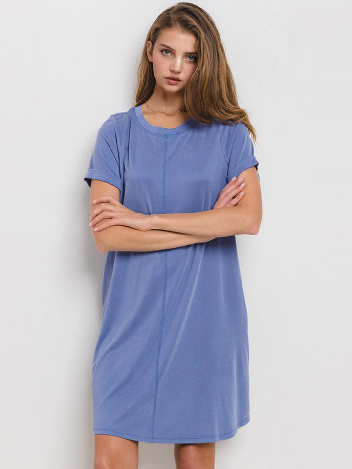 WOMEN'S SHORT SLEEVE FRONT POCKETS MINI DRESS