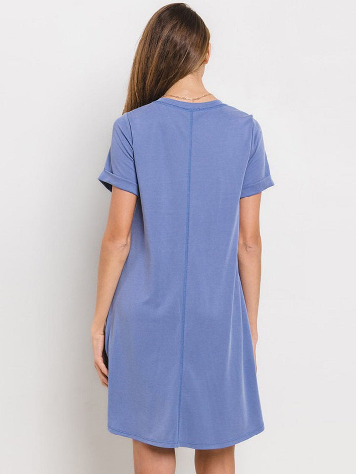 WOMEN'S SHORT SLEEVE FRONT POCKETS MINI DRESS