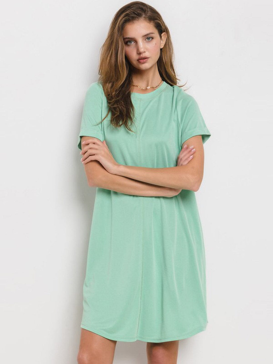 WOMEN'S SHORT SLEEVE FRONT POCKETS MINI DRESS