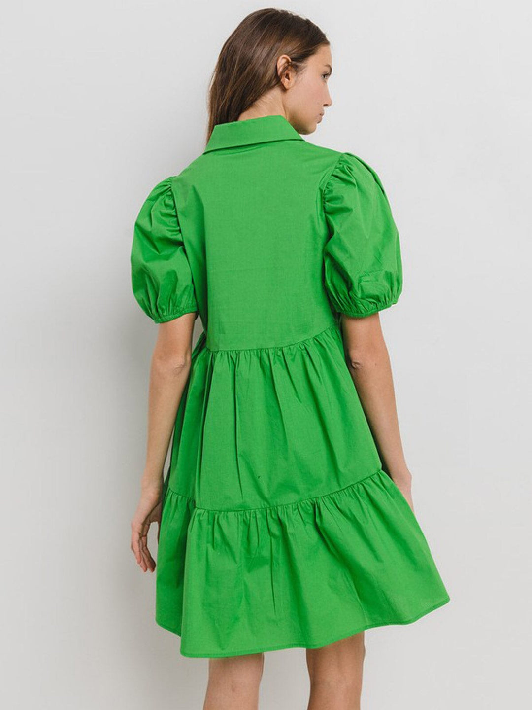 WOMEN'S SHORT PUFF SLEEVE BUTTON UP TIERED TUNIC MINI DRESS