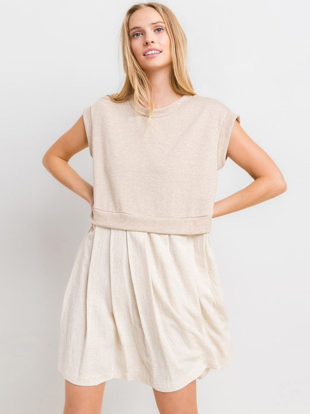 WOMEN'S SHORT SLEEVE LOOSE FIT LINEN MINI DRESS