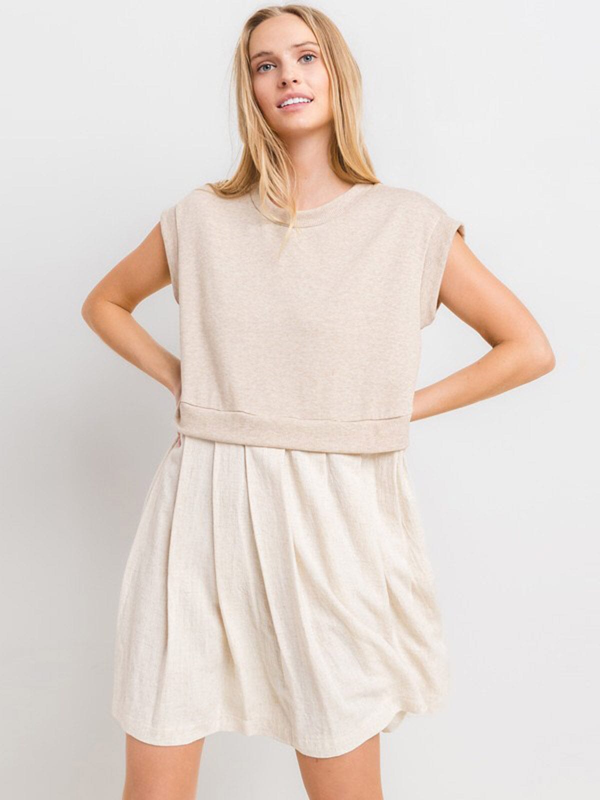 WOMEN'S SHORT SLEEVE LOOSE FIT LINEN MINI DRESS