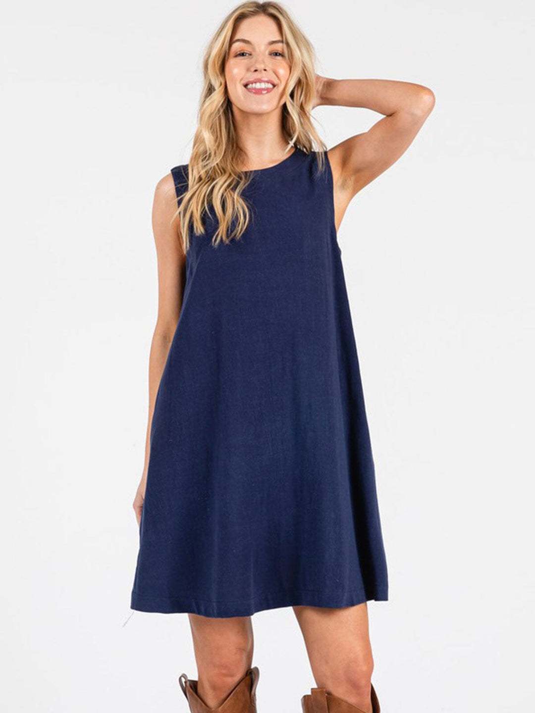 WOMEN'S SLEEVELESS FRONT POCKETS TUNIC MINI DRESS
