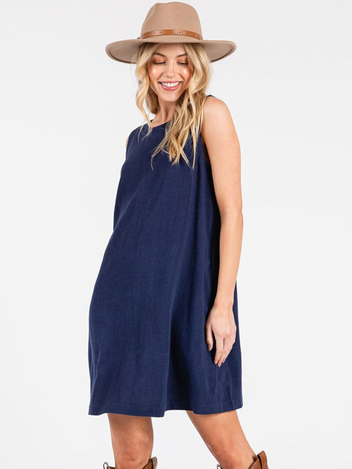 WOMEN'S SLEEVELESS FRONT POCKETS TUNIC MINI DRESS