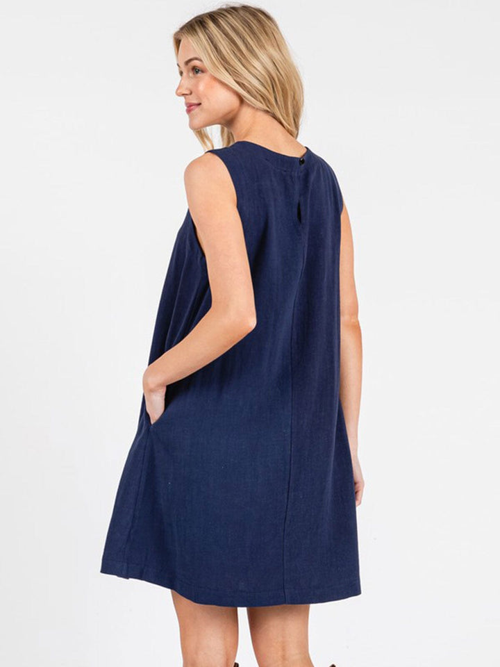 WOMEN'S SLEEVELESS FRONT POCKETS TUNIC MINI DRESS