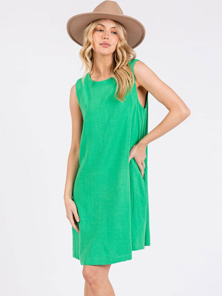 WOMEN'S SLEEVELESS FRONT POCKETS TUNIC MINI DRESS