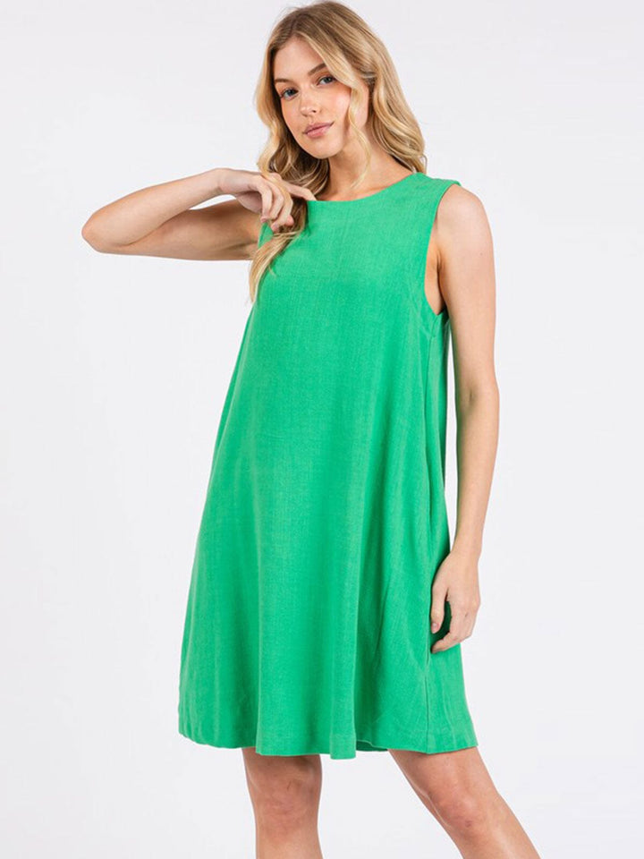 WOMEN'S SLEEVELESS FRONT POCKETS TUNIC MINI DRESS