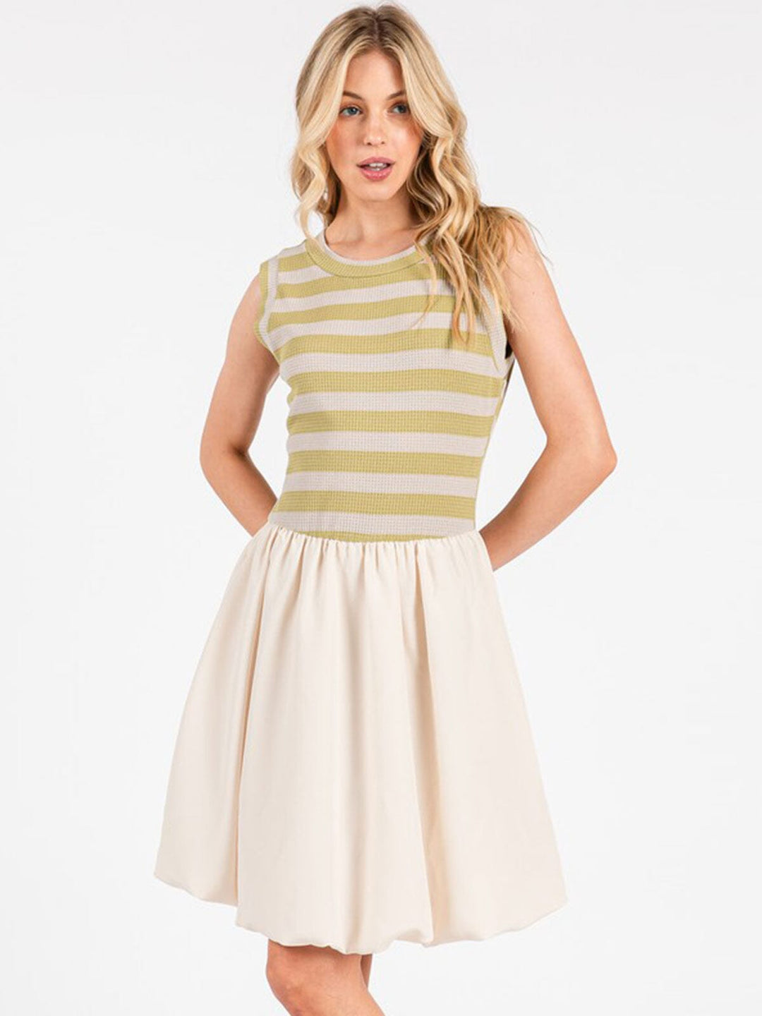 WOMEN'S SLEEVELESS COLORBLOCK CONTRAST POCKETS MINI DRESS