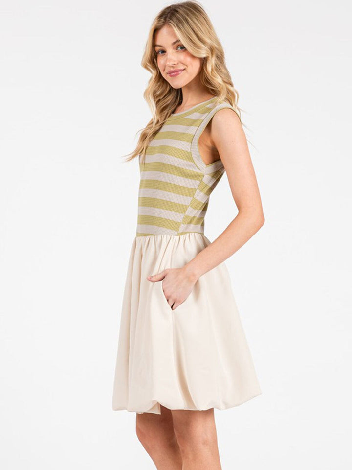 WOMEN'S SLEEVELESS COLORBLOCK CONTRAST POCKETS MINI DRESS