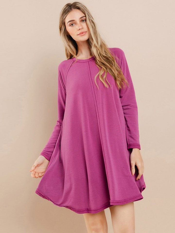 WOMEN'S LONG SLEEVE FRONT POCKETS TUNIC MINI DRESS