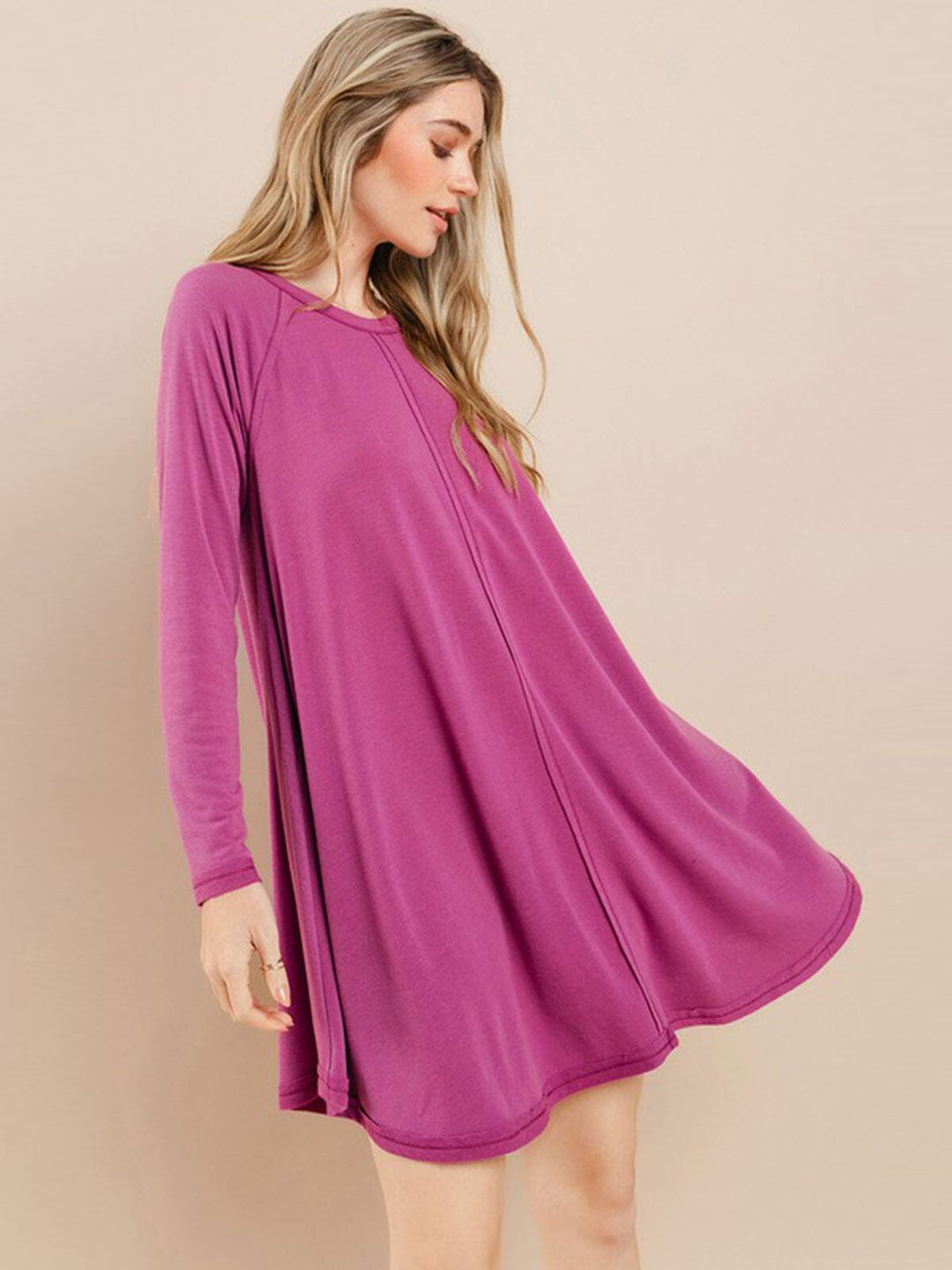 WOMEN'S LONG SLEEVE FRONT POCKETS TUNIC MINI DRESS