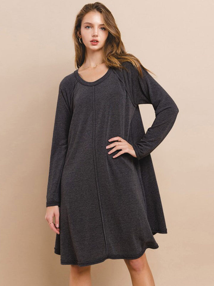 WOMEN'S LONG SLEEVE FRONT POCKETS TUNIC MINI DRESS