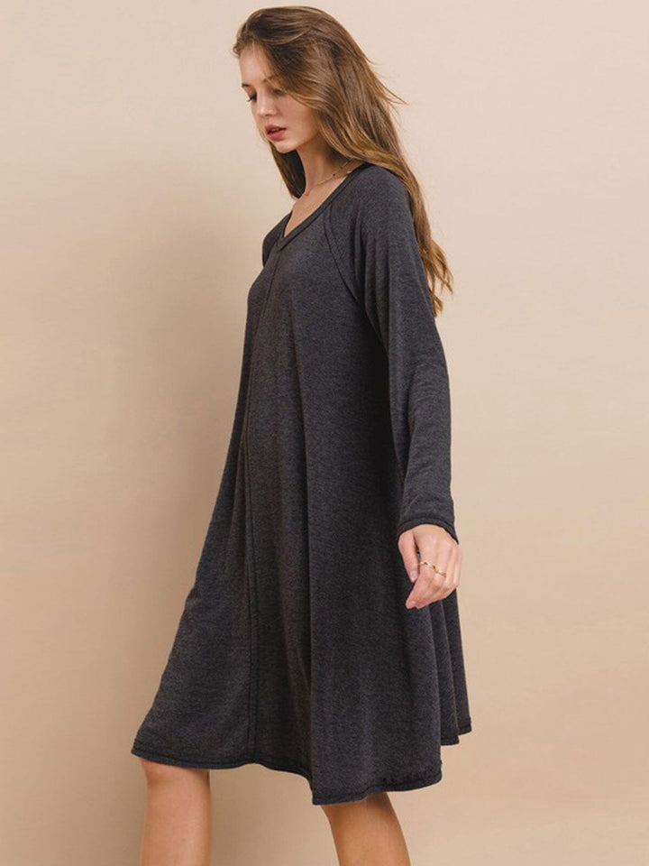 WOMEN'S LONG SLEEVE FRONT POCKETS TUNIC MINI DRESS