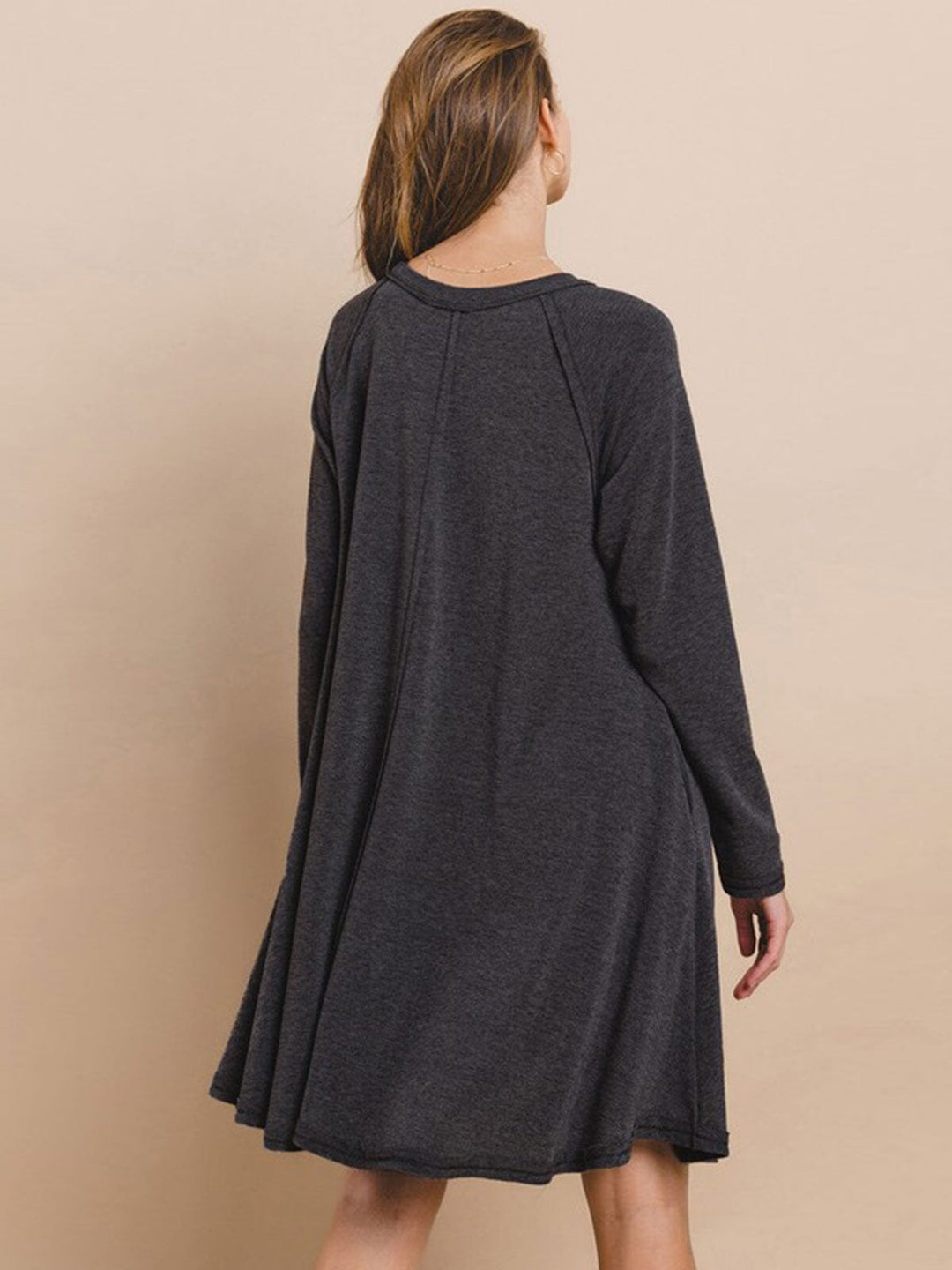 WOMEN'S LONG SLEEVE FRONT POCKETS TUNIC MINI DRESS