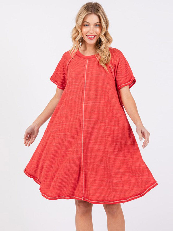 WOMEN'S SHORT SLEEVE FRONT POCKETS TUNIC MINI DRESS