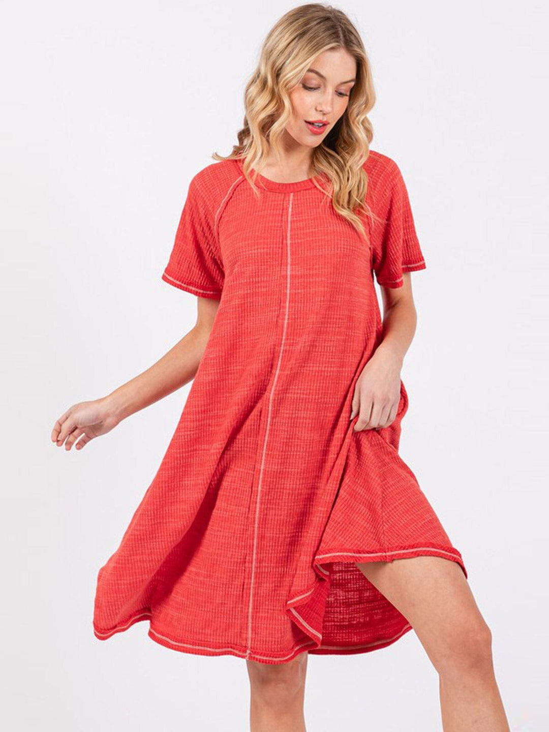 WOMEN'S SHORT SLEEVE FRONT POCKETS TUNIC MINI DRESS