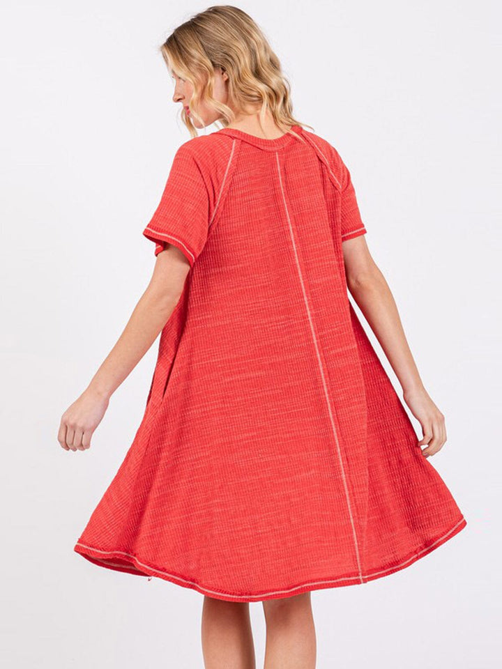 WOMEN'S SHORT SLEEVE FRONT POCKETS TUNIC MINI DRESS