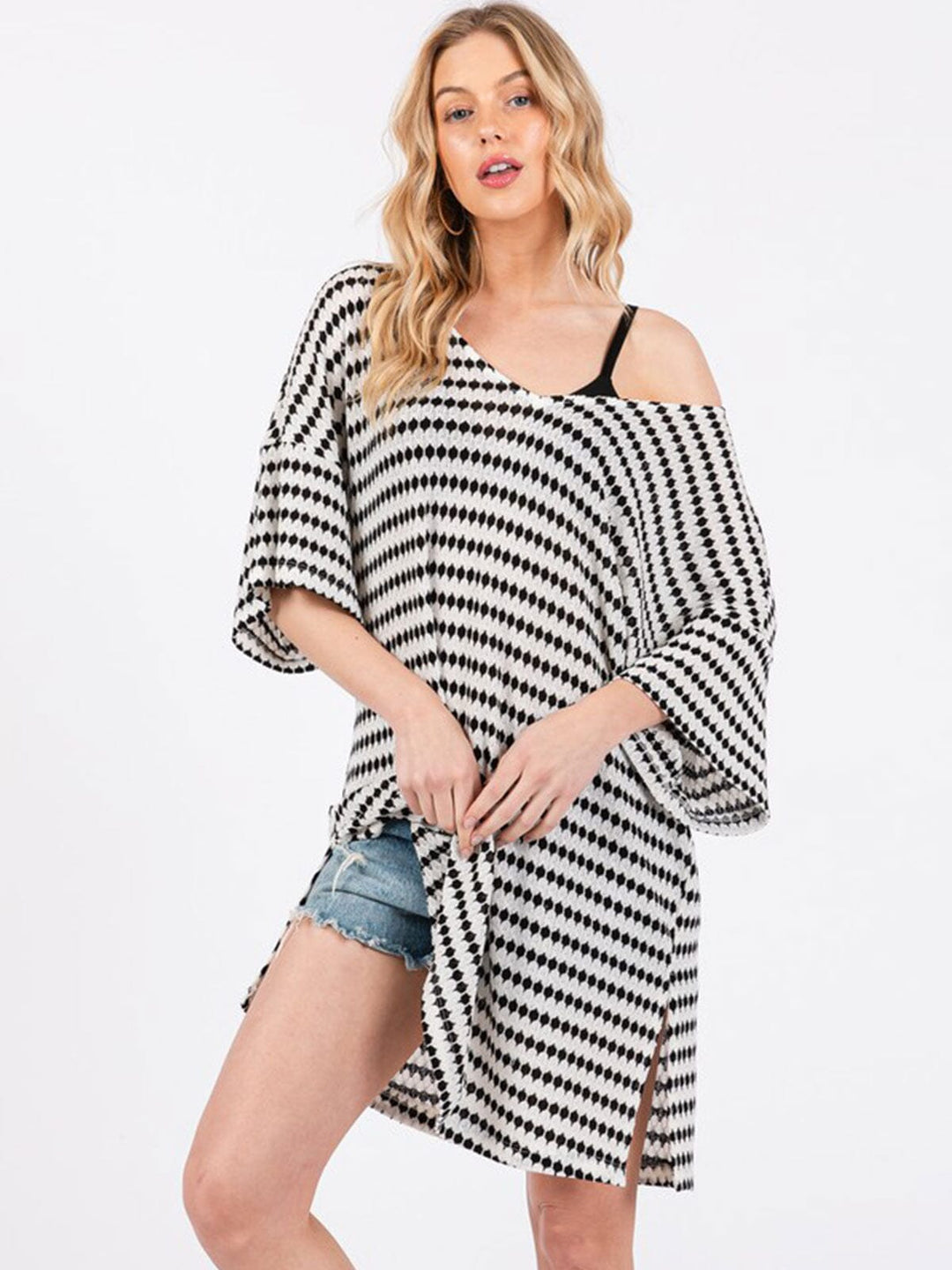 WOMEN'S SHORT SLEEVE V-NECK COLORBLOCK LOOSE FIT MINI DRESS