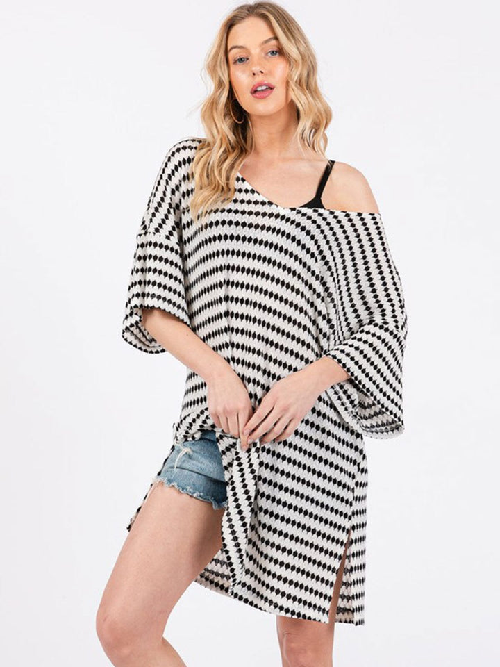 WOMEN'S SHORT SLEEVE V-NECK COLORBLOCK LOOSE FIT MINI DRESS