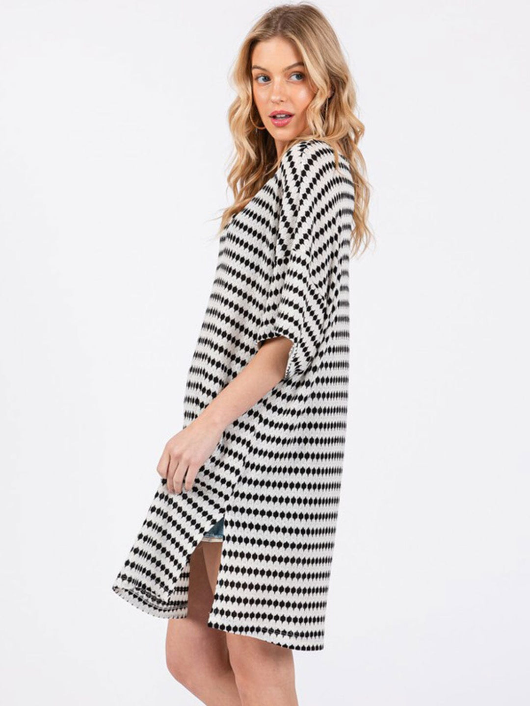 WOMEN'S SHORT SLEEVE V-NECK COLORBLOCK LOOSE FIT MINI DRESS