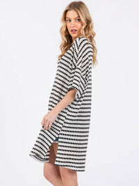 WOMEN'S SHORT SLEEVE V-NECK COLORBLOCK LOOSE FIT MINI DRESS