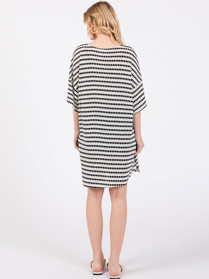 WOMEN'S SHORT SLEEVE V-NECK COLORBLOCK LOOSE FIT MINI DRESS