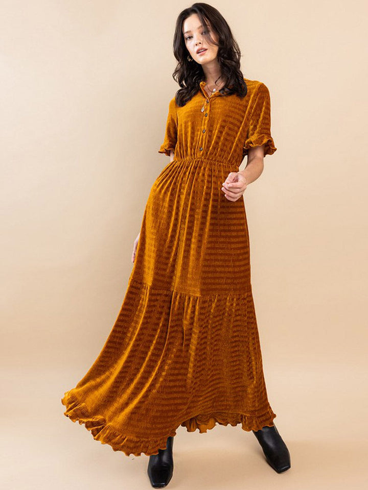 WOMEN'S SHORT SLEEVES RUFFLE TIERED MAXI DRESS