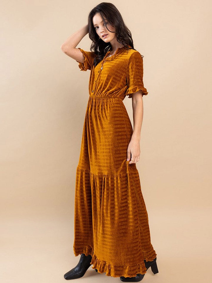 WOMEN'S SHORT SLEEVES RUFFLE TIERED MAXI DRESS