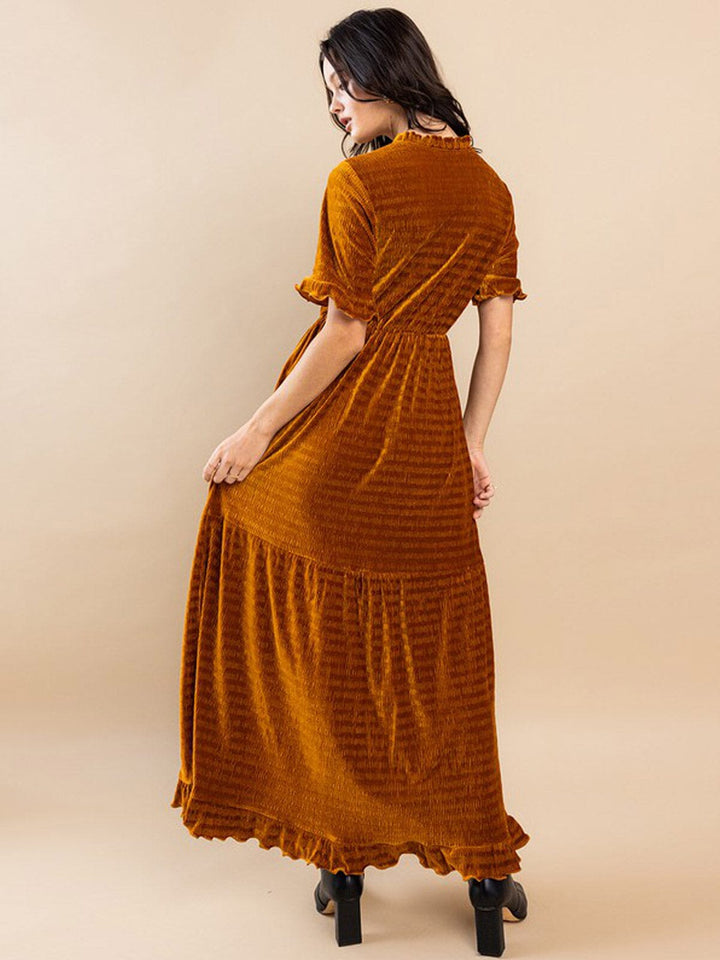 WOMEN'S SHORT SLEEVES RUFFLE TIERED MAXI DRESS
