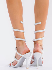 CAPE ROBBIN WOMEN'S SHIMMER SQUARE TOE ANKLE WRAP 4 INCH HEELS