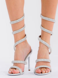 CAPE ROBBIN WOMEN'S RHINESTONES SQUARE TOE ANKLE WRAP 4 INCH HEELS