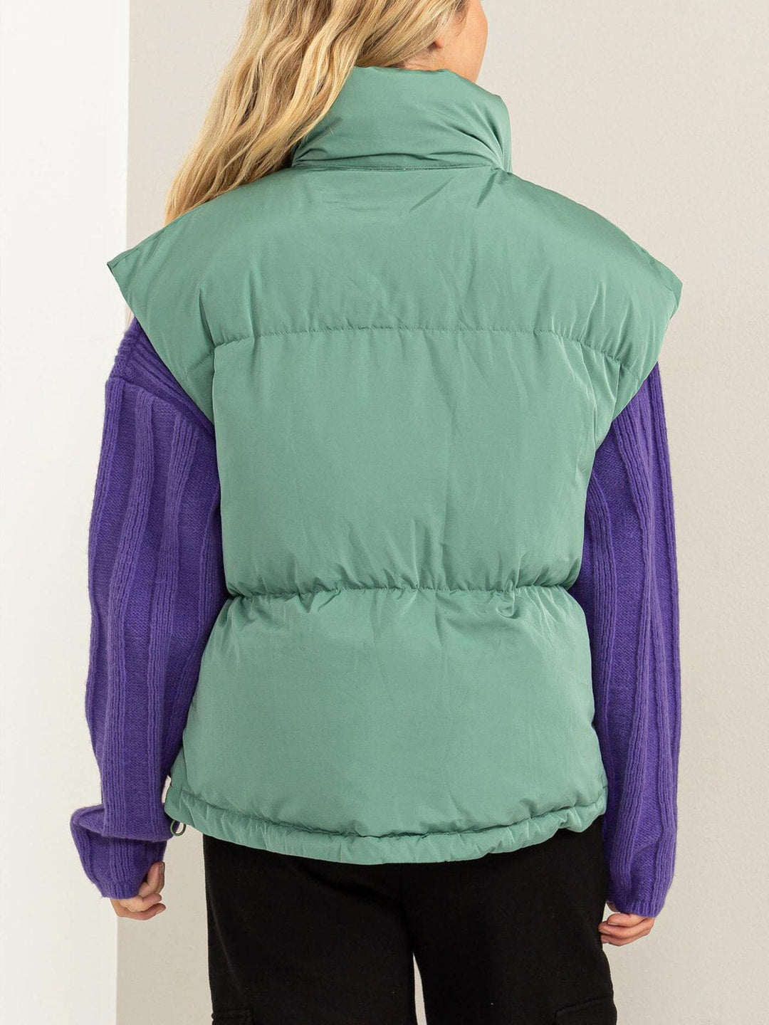 WOMEN'S SLEEVELESS BUTTON & ZIPPER CLOSURE POCKETS PUFFER VEST ...