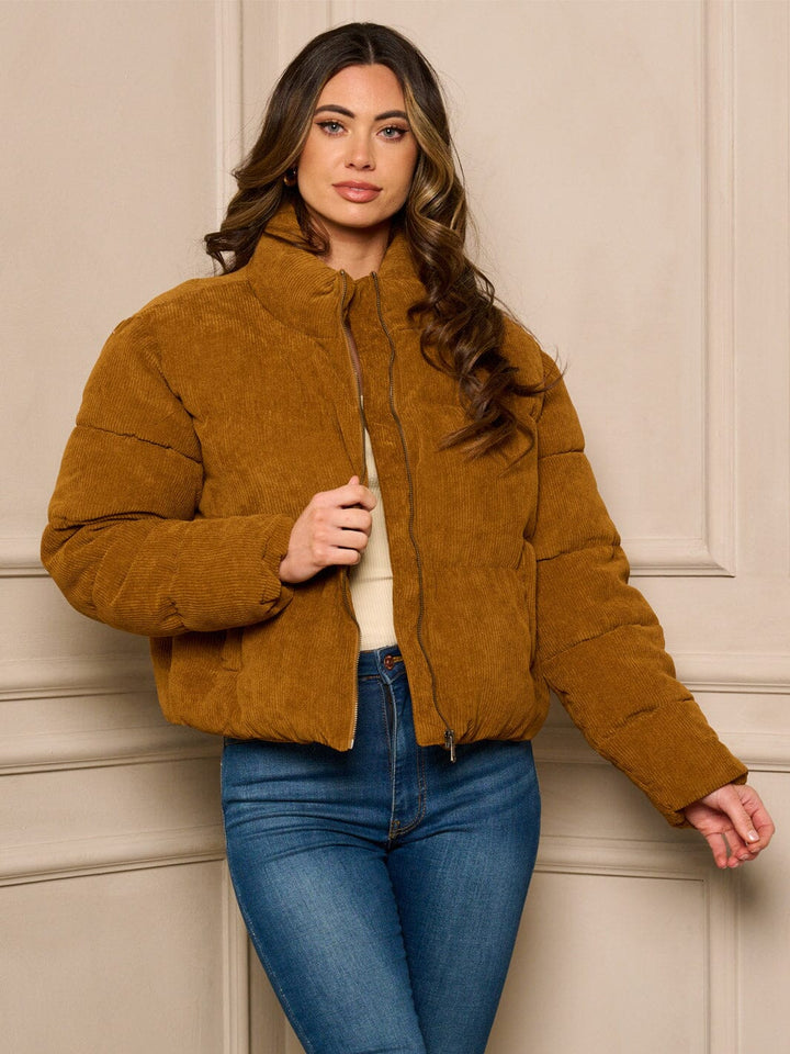 WOMEN'S LONG SLEEVE ZIP UP POCKETS PUFFER JACKET