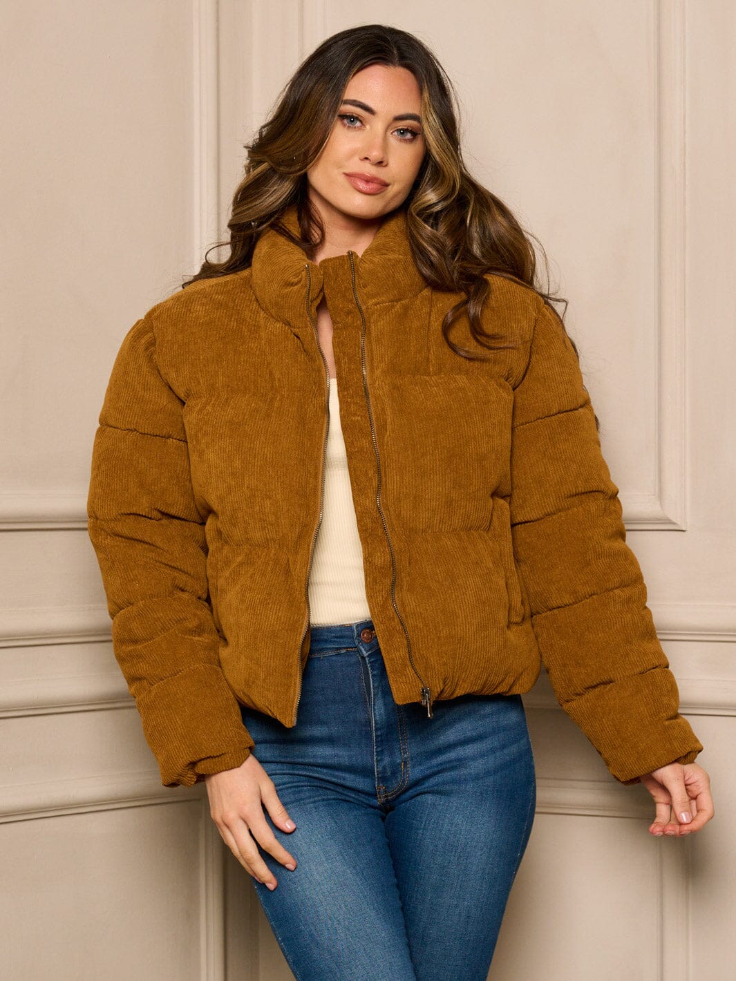 WOMEN'S LONG SLEEVE ZIP UP POCKETS PUFFER JACKET