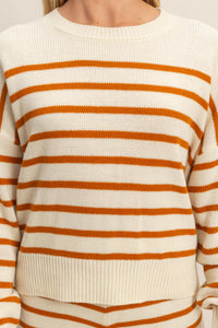 WOMEN'S LONG SLEEVE PULLOVER SWEATER & ELASTIC WAIST SHORTS COLORBLOCK STRIPES KNIT 2PC.SET