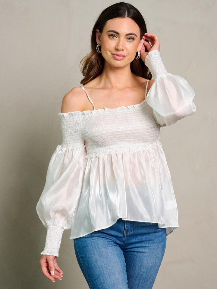 WOMEN'S LONG SLEEVE OFF SHOULDER SMOCK BLOUSE TOP